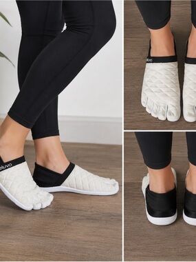 Peluva Zen Barefoot Toe Shoes Quilted Cream Black Minimalist Sneakers Size 8